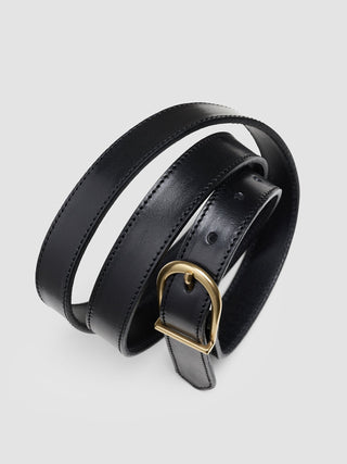 Women's Thin Leather Belt Gold Black