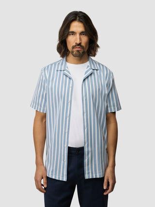 Bowling Short Sleeve Shirt Bold Stripes Light Blue