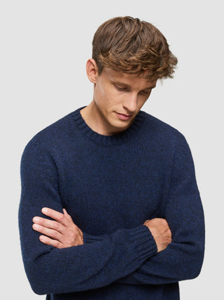 Chunky Soft Wool Knit Crewneck Dark Navy Melange