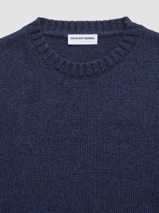 Chunky Soft Wool Knit Crewneck Dark Navy Melange