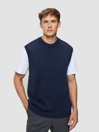 Chunky Soft Wool Knit Vest Dark Navy Melange