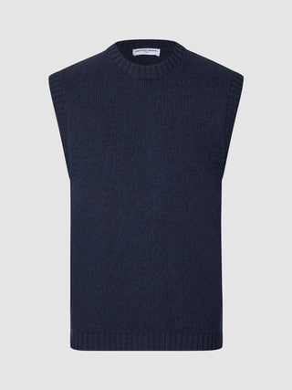 Chunky Soft Wool Knit Vest Dark Navy Melange