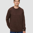 Chunky Soft Wool Knit Crewneck Saddle Brown Melange
