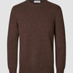 Chunky Soft Wool Knit Crewneck Saddle Brown Melange