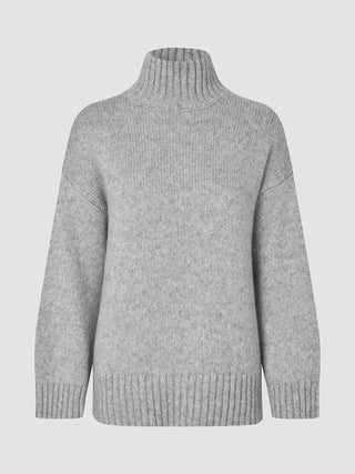 Women's Chunky Soft Wool Knit Turtleneck Medium Grey Melange