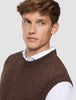 Chunky Soft Wool Knit Vest Saddle Brown Melange