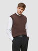 Chunky Soft Wool Knit Vest Saddle Brown Melange