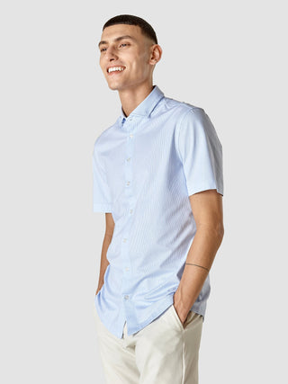 Classic Short Sleeve Shirt Light Blue Stripes