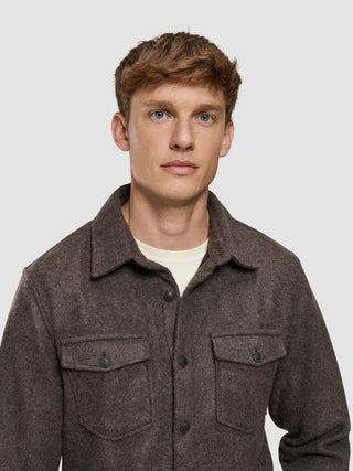 Double Layer Wool Overshirt Saddle Brown