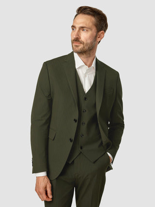 Essential Blazer Slim Moss Green Pinstripe