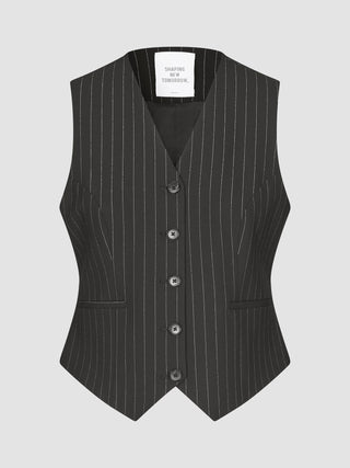 Essential Vest Short Black Silver Pinstripe