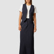 Essential Set Navy Pinstripe Short Vest & Maxi Skirt