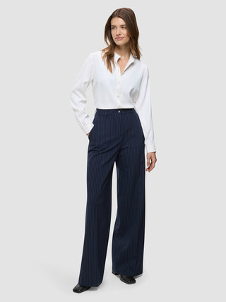 Women's Essential Pants Wide Navy Pinstripe