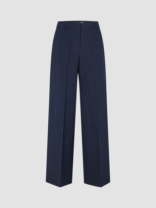 Women's Essential Pants Wide Navy Pinstripe