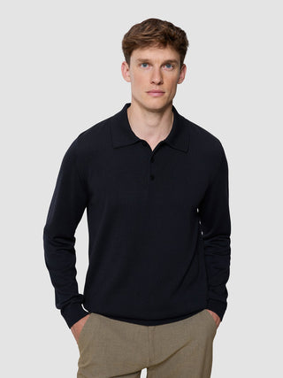 Everyday Knit Long Sleeve Polo Black