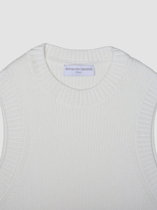 Women's Fine Knit Rib Vest Off White