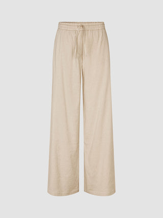 Linen Set Sandy Beige Short Sleeved Shirt & Relaxed Pants