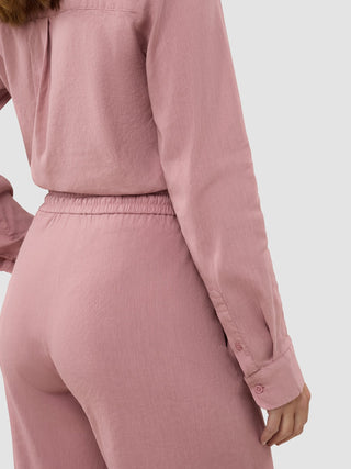 Linen Set Dusty Cerise Long Sleeved Shirt & Relaxed Pants