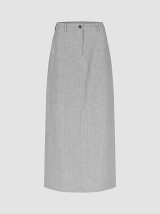 Essential Maxi Skirt Light Grey Pinstriped