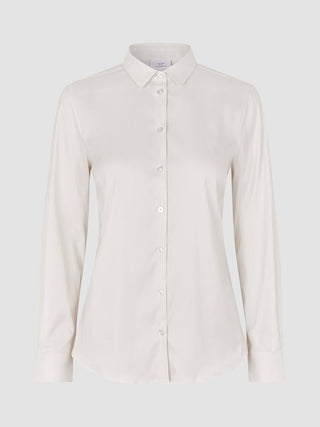 Dameskjorte i Oxford-stoff, White Orchid Slim – en hvit Oxford-skjorte med lange ermer, smal passform og klassisk krage.