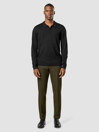 Premium Merino Long Sleeve Polo Black