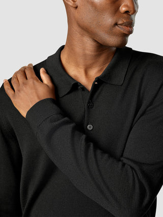 Premium Merino Long Sleeve Polo Black