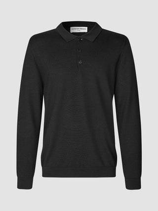 Premium Merino Long Sleeve Polo Black