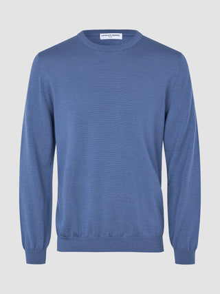 Seamless Premium Merino Knit Crewneck Dusky Blue
