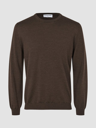 Seamless Premium Merino Knit Crewneck Saddle Brown