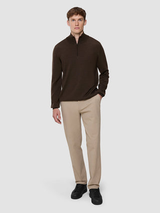Seamless Premium Merino Knit Half Zip Saddle Brown