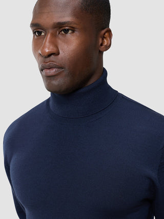 Seamless Premium Merino Knit Turtleneck Dark Navy