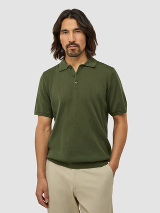 Textured Knitted Short Sleeve Polo Urban Green