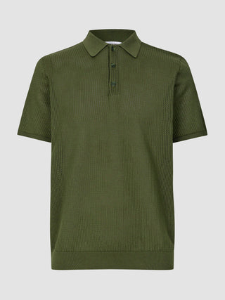 Textured Knitted Short Sleeve Polo Urban Green