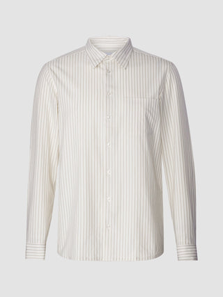 Tech Linen Casual Shirt Tan Pinstripe
