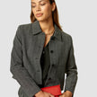 Serene Set Grey Herringbone Short Jacket & Wide Pants