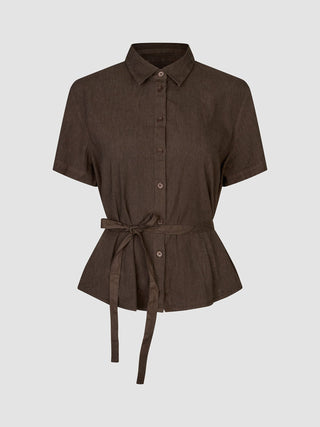 Linen Set Espresso Short Sleeved Shirt & Relaxed Pants