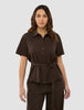 Women's Linen Shirt Short Sleeved Espresso