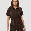 Linen Set Espresso Short Sleeved Shirt & Relaxed Pants