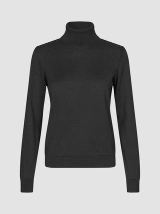 Svart, finstrikket turtleneck i skandinavisk design.