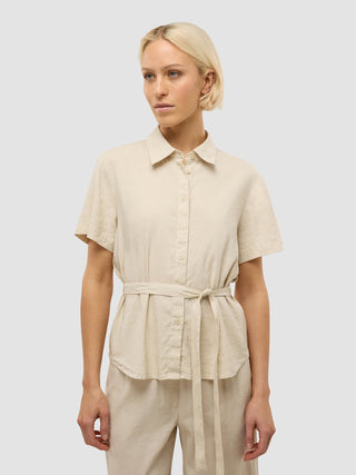 Linen Set Sandy Beige Short Sleeved Shirt & Relaxed Pants
