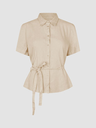 Linen Set Sandy Beige Short Sleeved Shirt & Relaxed Pants