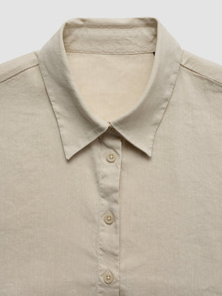 Linen Set Sandy Beige Short Sleeved Shirt & Relaxed Pants
