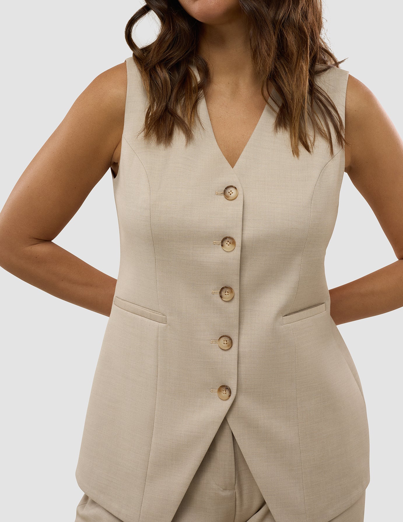 Skye Set Sandy Beige Melange Vest & Wide Pants