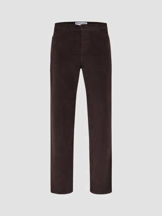 Mørk espresso-farget corduroy-bukse med avslappet passform fra Shaping New Tomorrow i skandinavisk design.