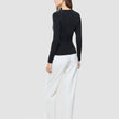 Women Fine Knit Rib Long Sleeve Black