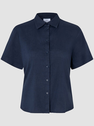 Women Linen Shirt Short Sleeved Night Sky