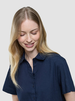 Women Linen Shirt Short Sleeved Night Sky