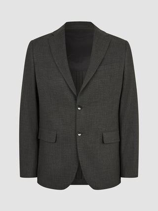 Motion Blazer Slim Pepper Grey: Skreddersydd, grå blazer med to knapper og klassisk hakket revers.
