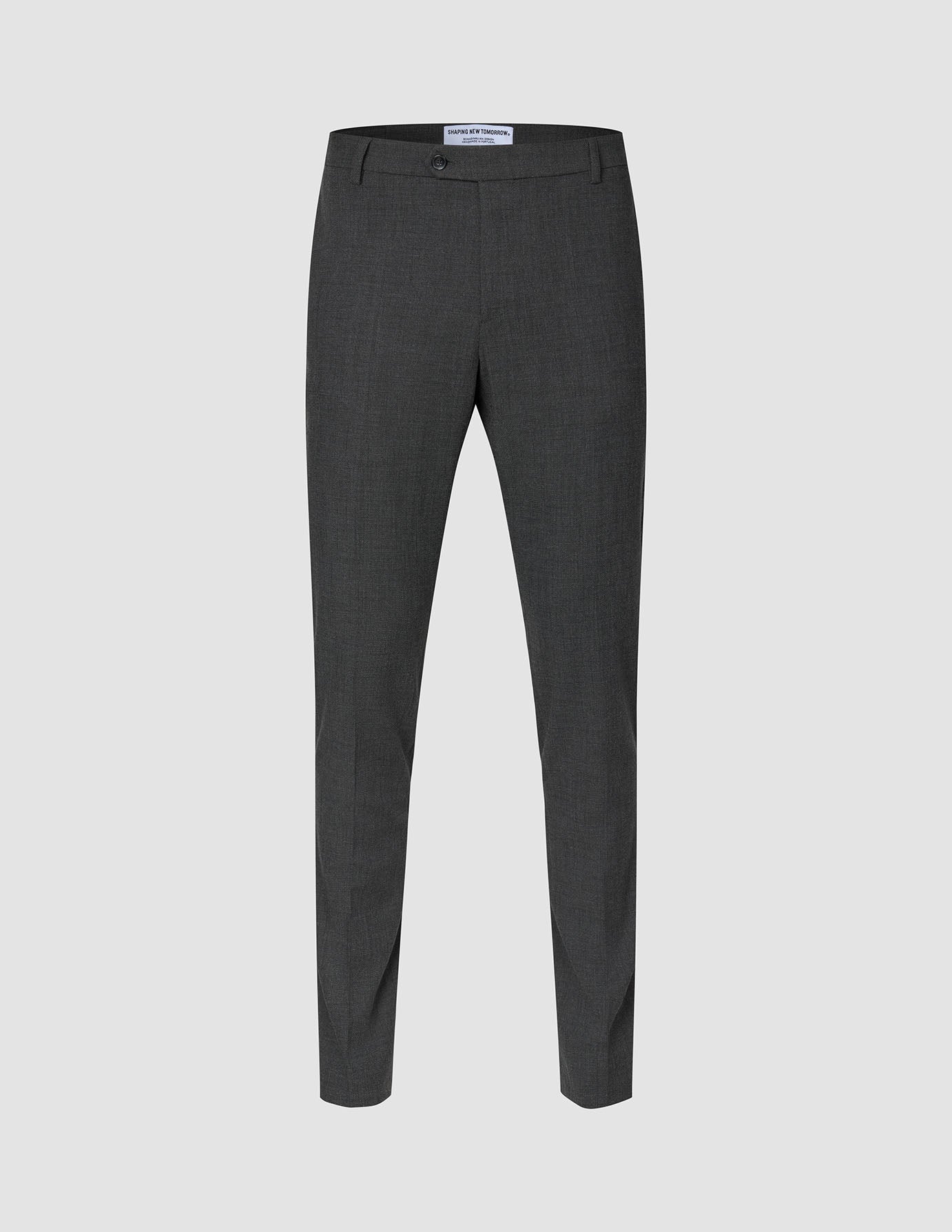 Motion Suit Pants Slim Pepper Grey: mørkegrå dressbukser med smal passform i skandinavisk design.