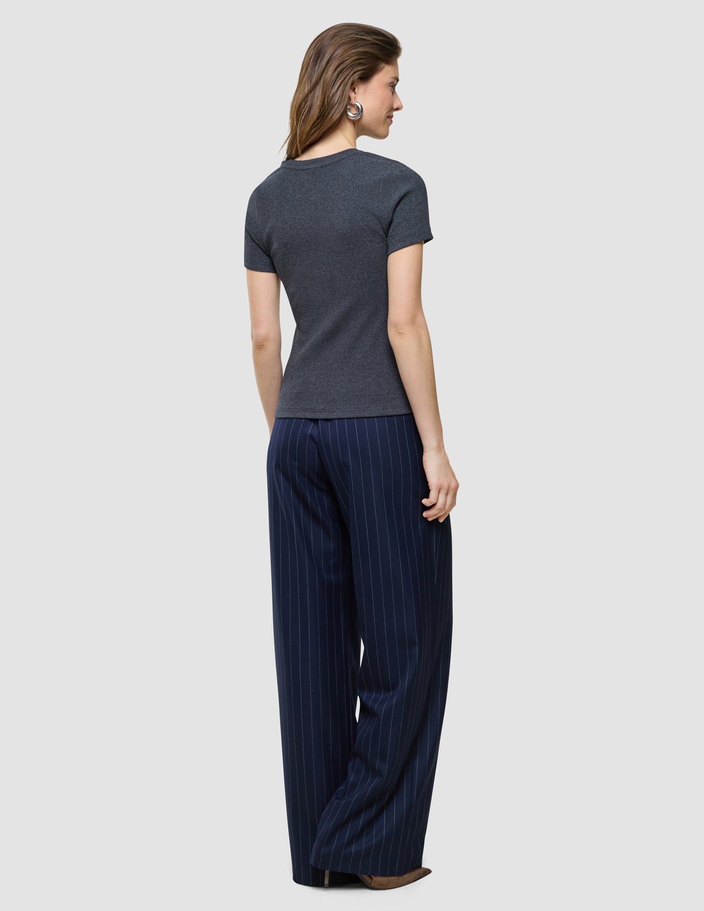Women Rib T-shirt Dark Grey Melange